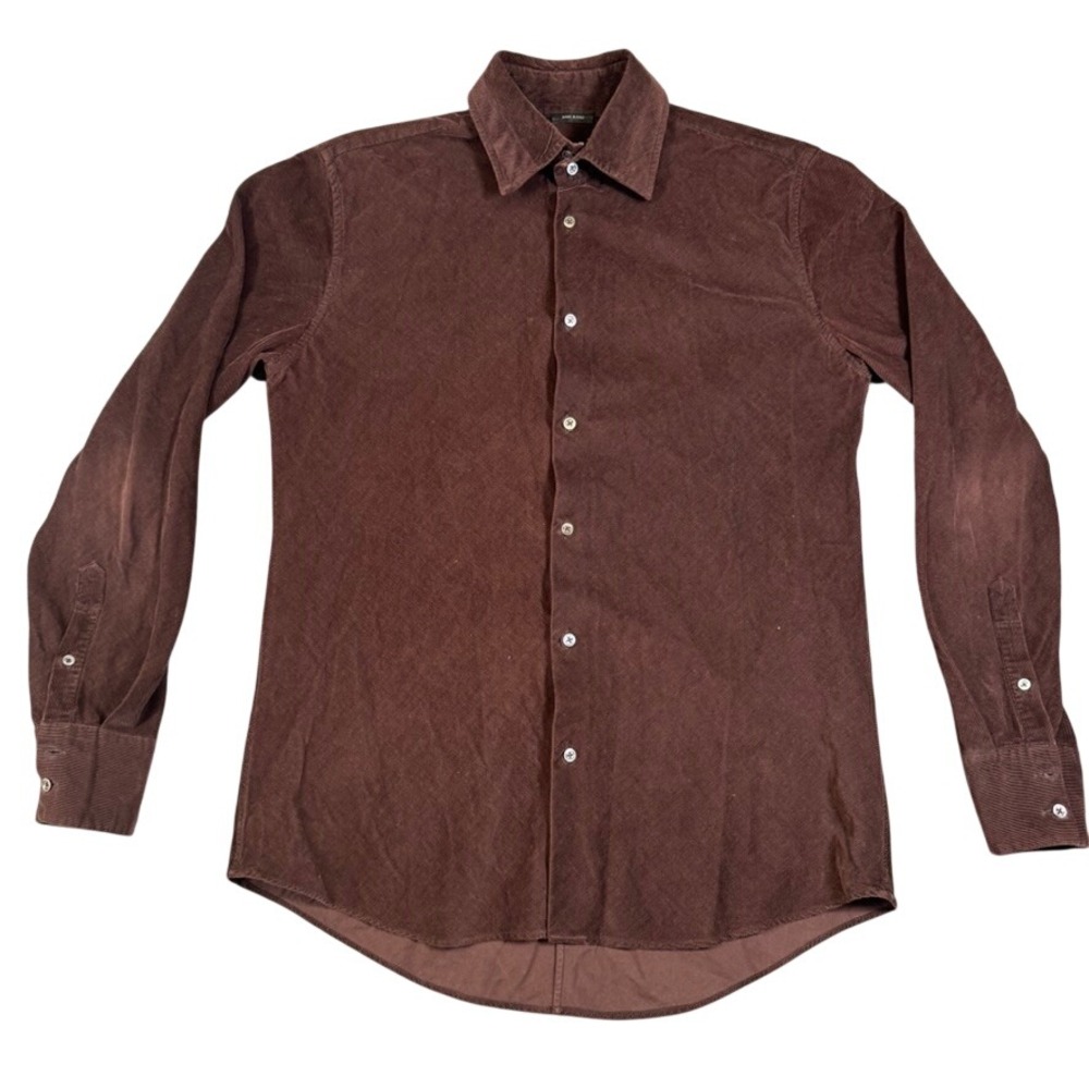 Jil Sander Mens Brown Corduroy Long Sleeve Button Down Shirt Made in Italy